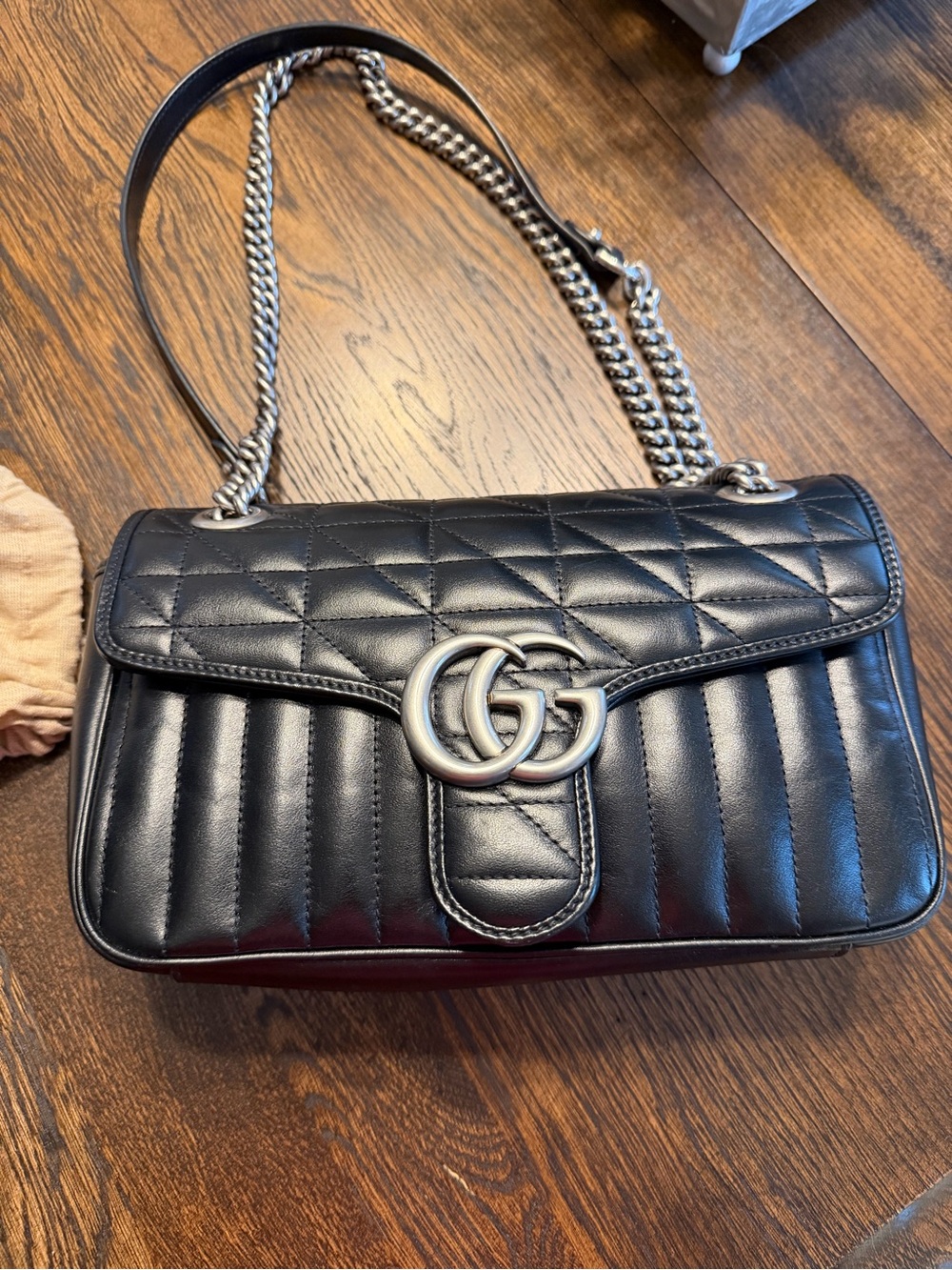 Gucci Black Quilted Matelassé Leather Shoulder Bag with Double G